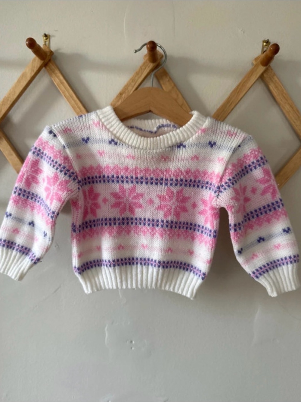 Vintage Babyfair 70s Butterfly Fair Isle Knit Sweater 12M Made in Japan